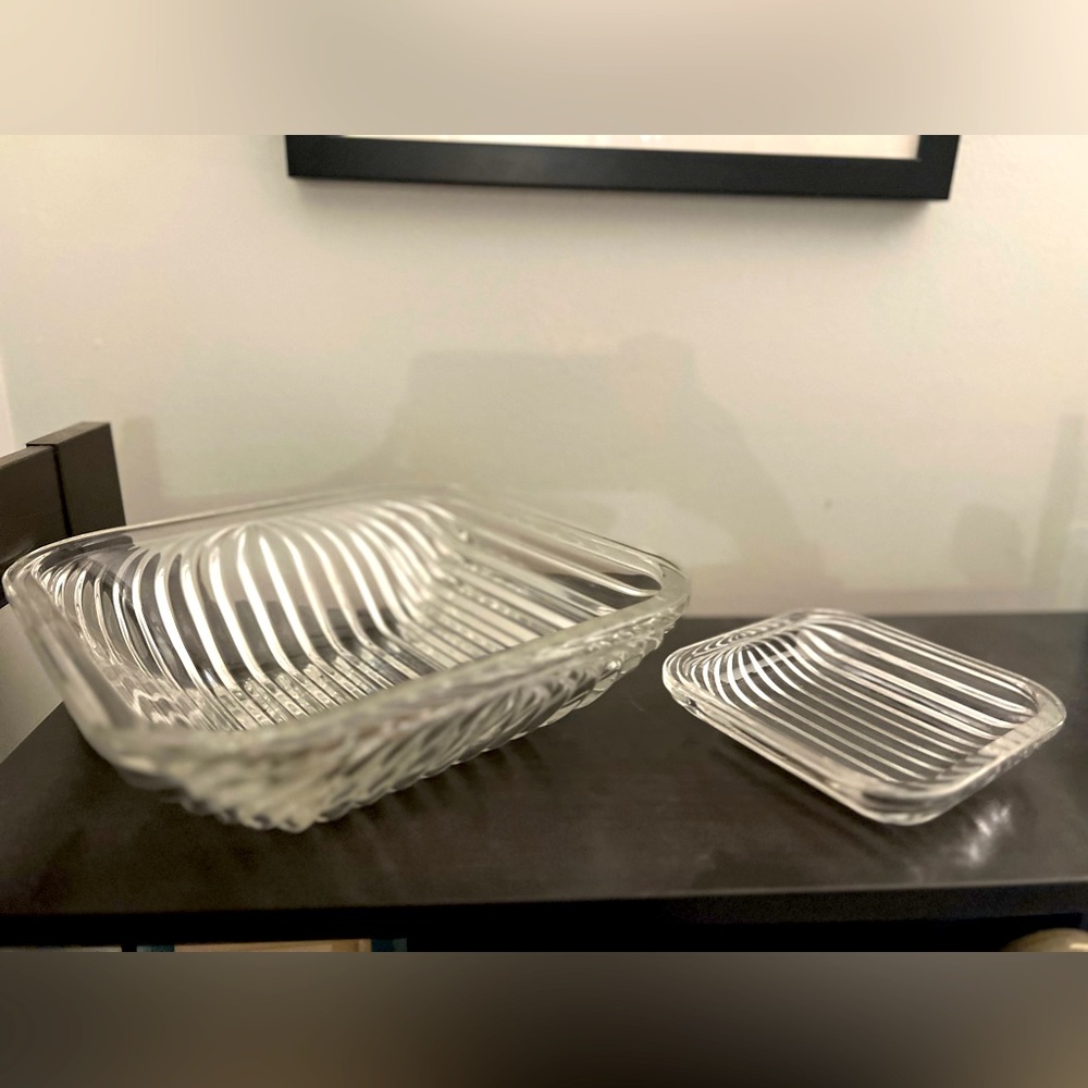 Villeroy & Boch Quadra 12" Square Crystal Bowl and 5” Square Crystal Ashtray Set
